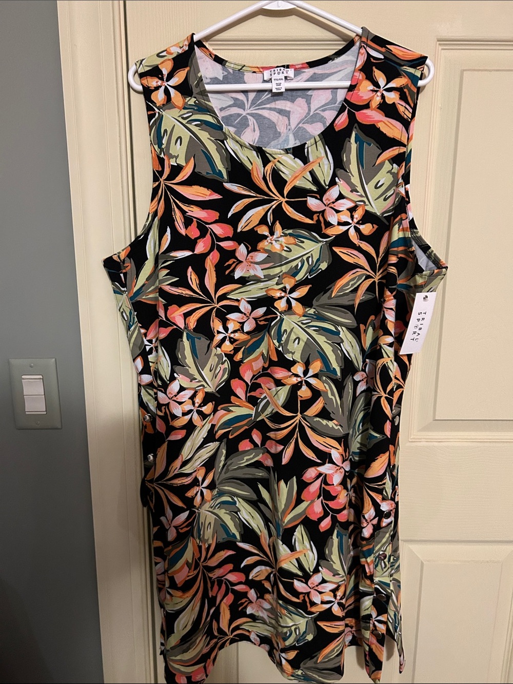 Women’s Sleeveless Floral Swim Cover-Up Dress - Black with Multicolor Floral